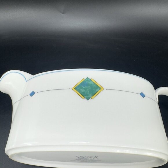 MIKASA ULTRA CERAM Gravy Boat With Underplate Gemini Porcelain Sauce Dish Japan - Picture 10 of 13